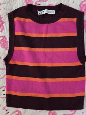 Zara Striped Colorblock Knit Crop Top